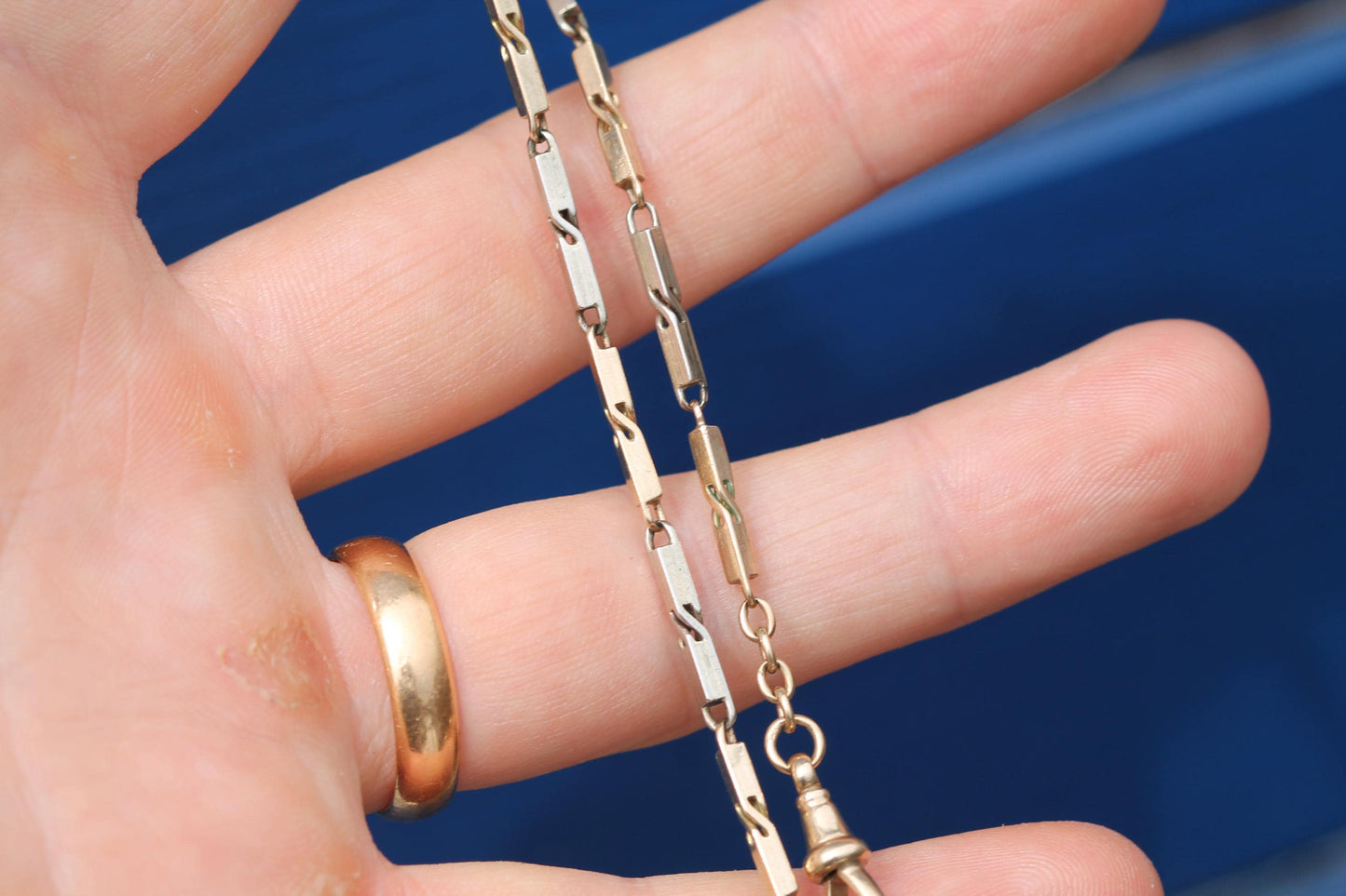 Antique 9ct Vari-Hue Gold Chain | Fancy Link Two Tone Gold Necklace | Art Deco