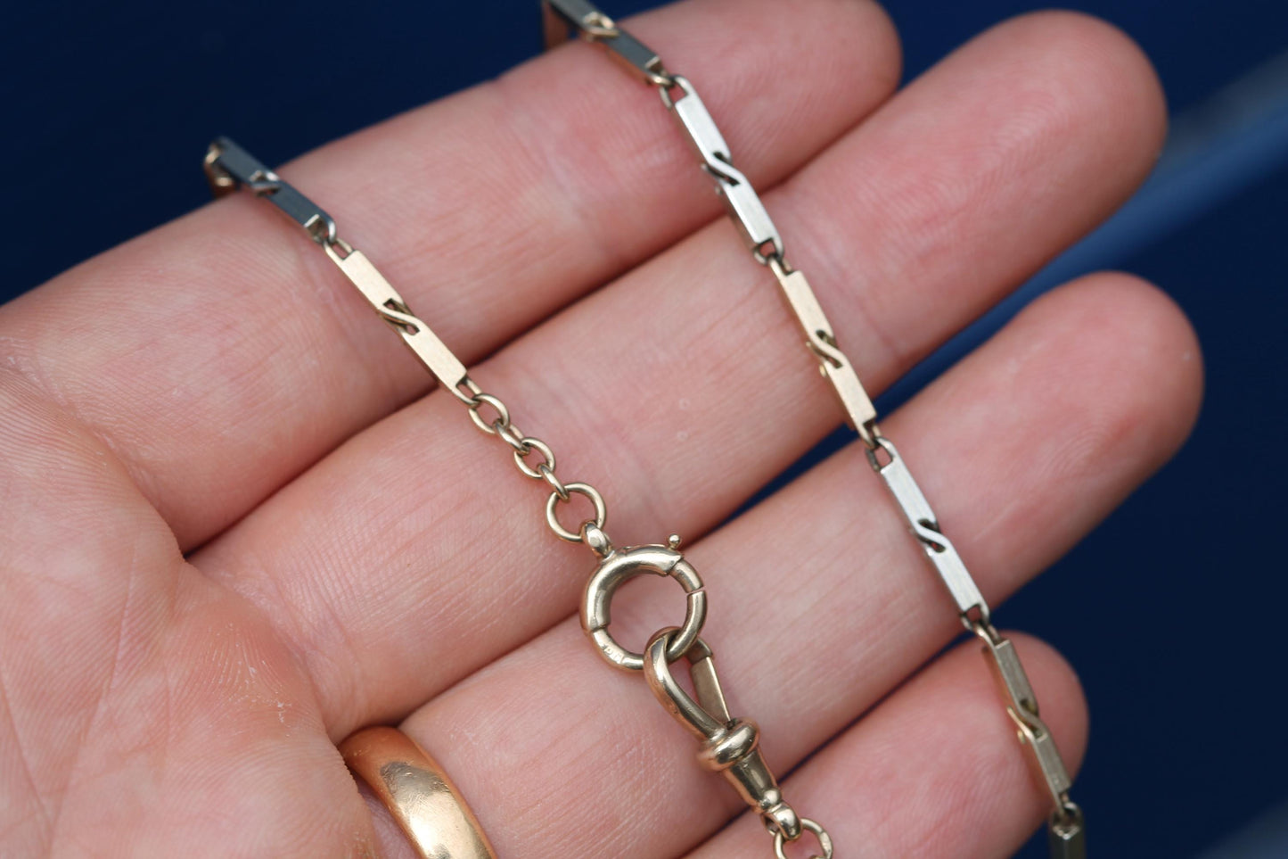 Antique 9ct Vari-Hue Gold Chain | Fancy Link Two Tone Gold Necklace | Art Deco