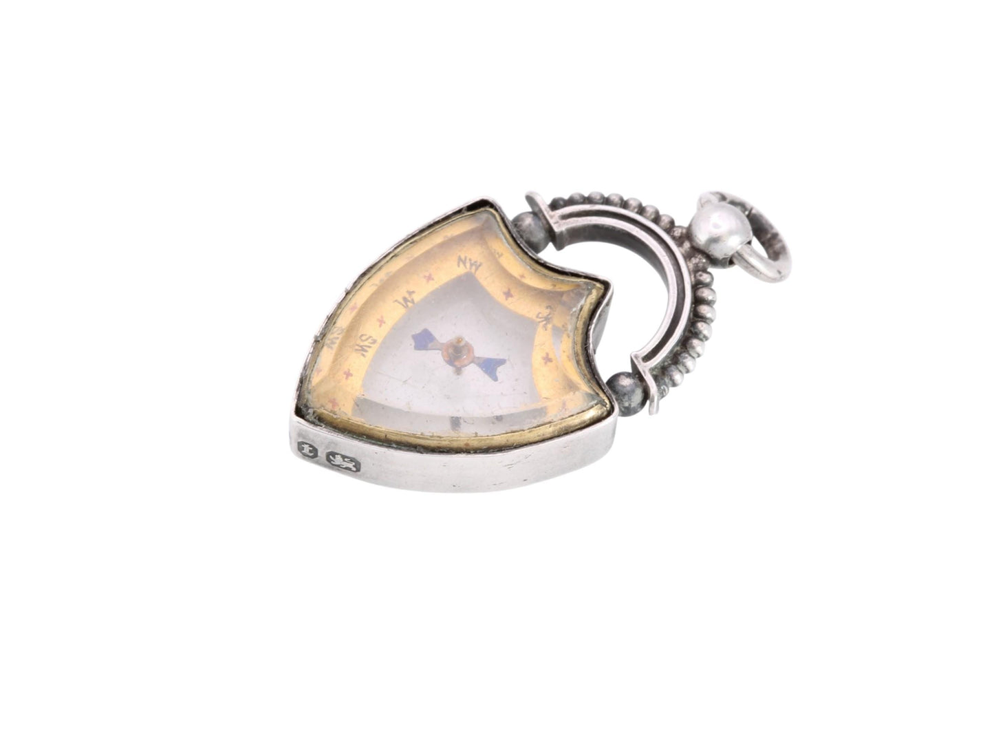 Antique Sterling Silver Compass Fob | Shield Compass Pendant | 1893