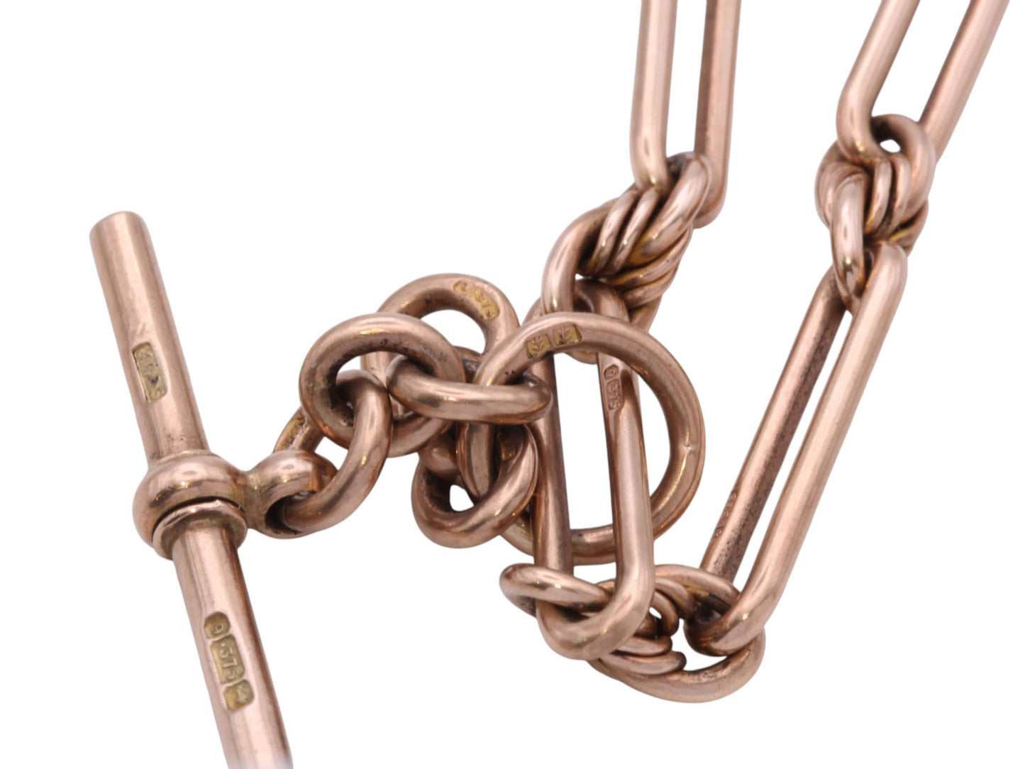 Antique 9ct Rose Gold Trombone & Lover's Knot Albert Chain | 44g | 15.5"
