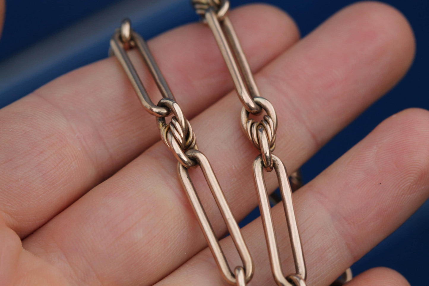 Antique 9ct Rose Gold Trombone & Lover's Knot Albert Chain | 44g | 15.5"