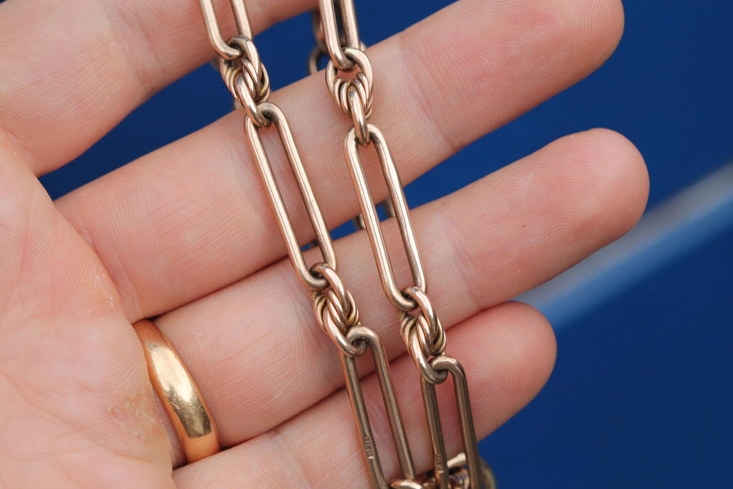 Antique 9ct Rose Gold Trombone & Lover's Knot Albert Chain | 44g | 15.5"