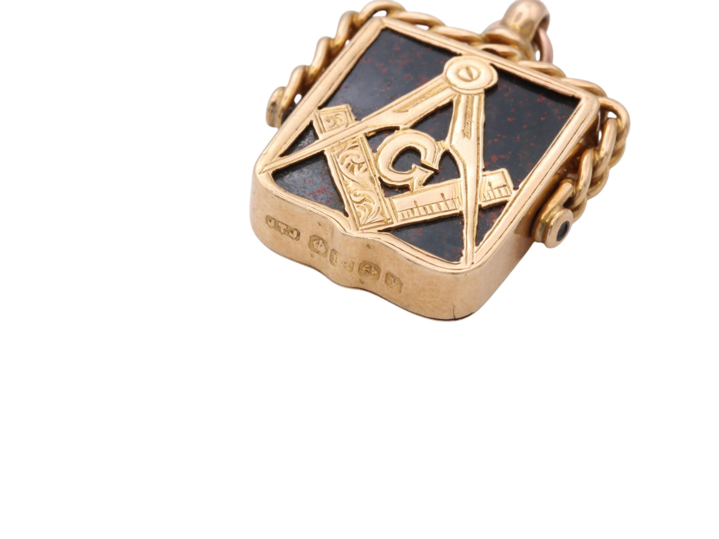 Antique 18ct Gold Masonic Bloodstone Spinner Fob | Freemason Pendant
