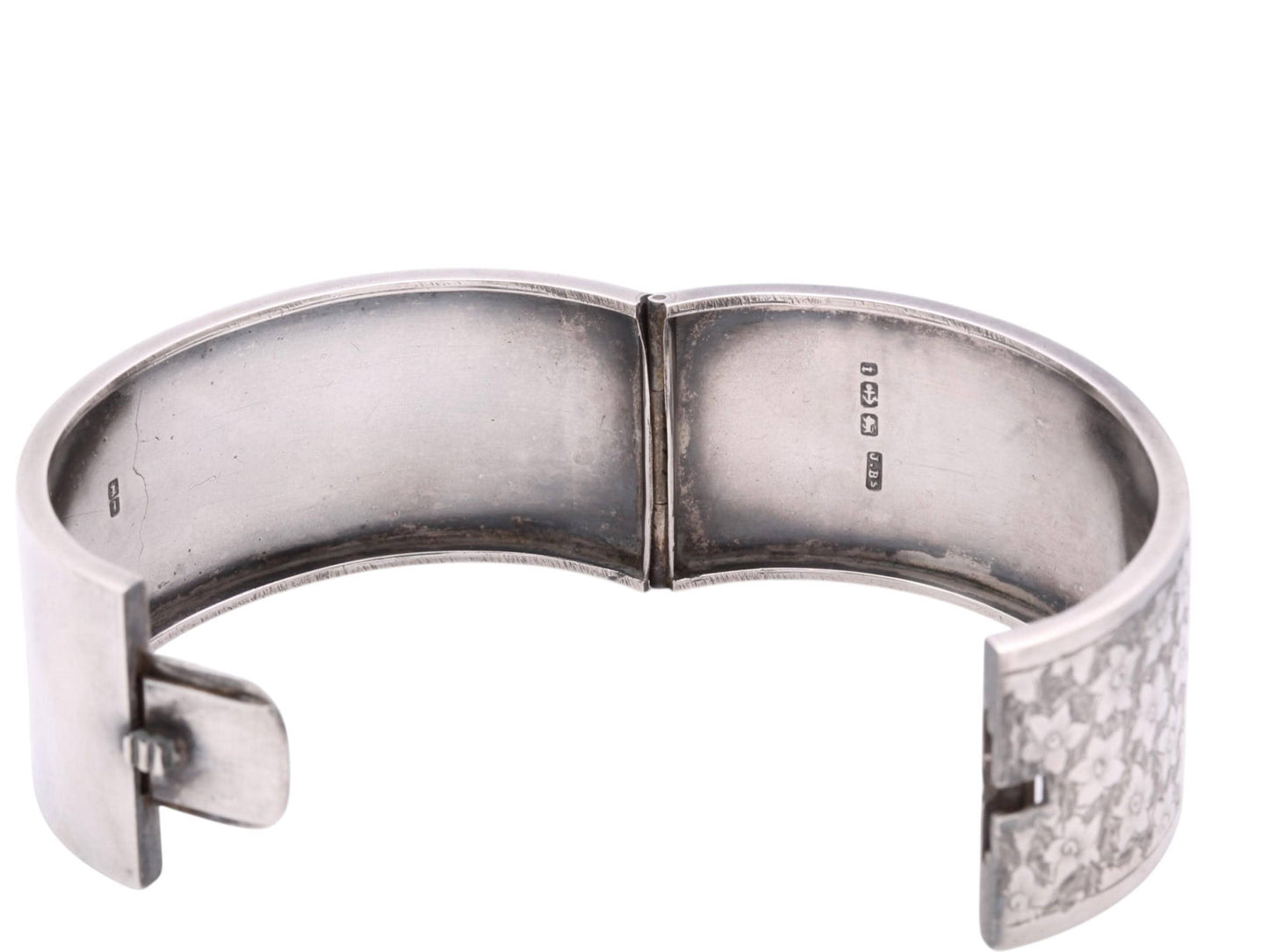 Antique Sterling Silver Chased Floral Bangle | Wide Silver Cuff | Victorian 1883