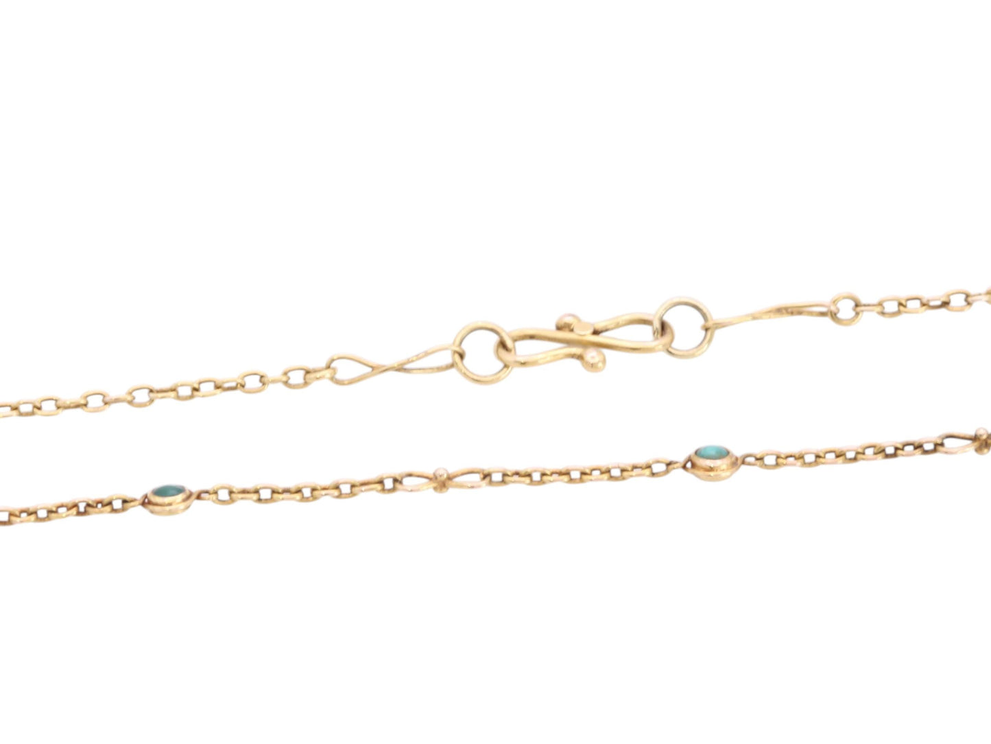 Antique 18ct Gold Turquoise Infinity Link Necklace | Safety Hook & Chain | Victorian c.1890