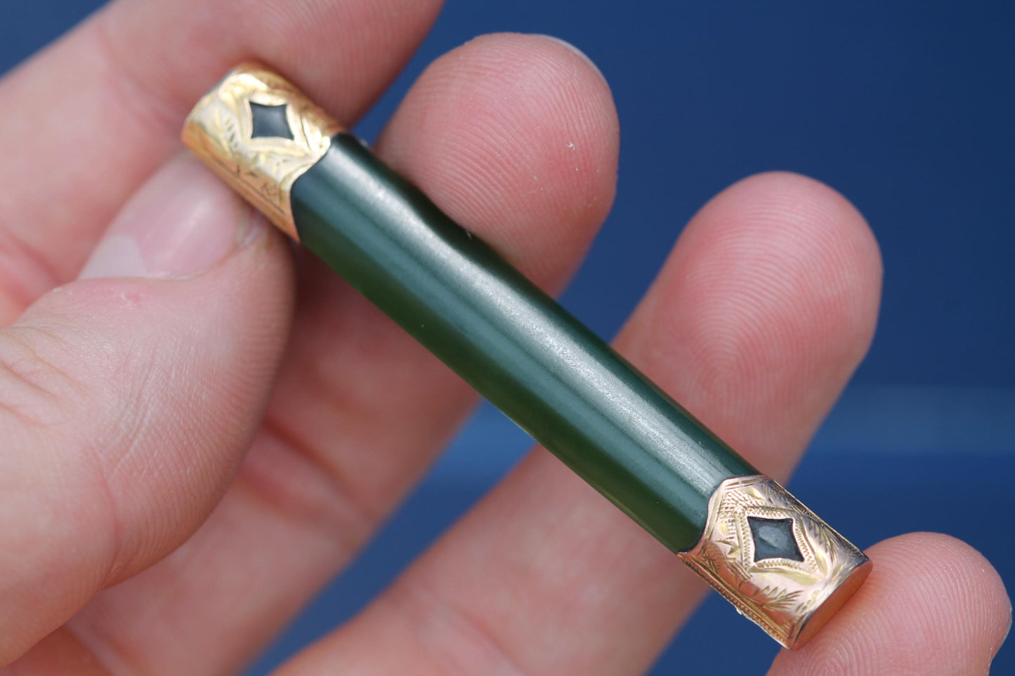Antique 9ct Gold & New Zealand Nephrite Brooch | Bar Brooch | Edwardian