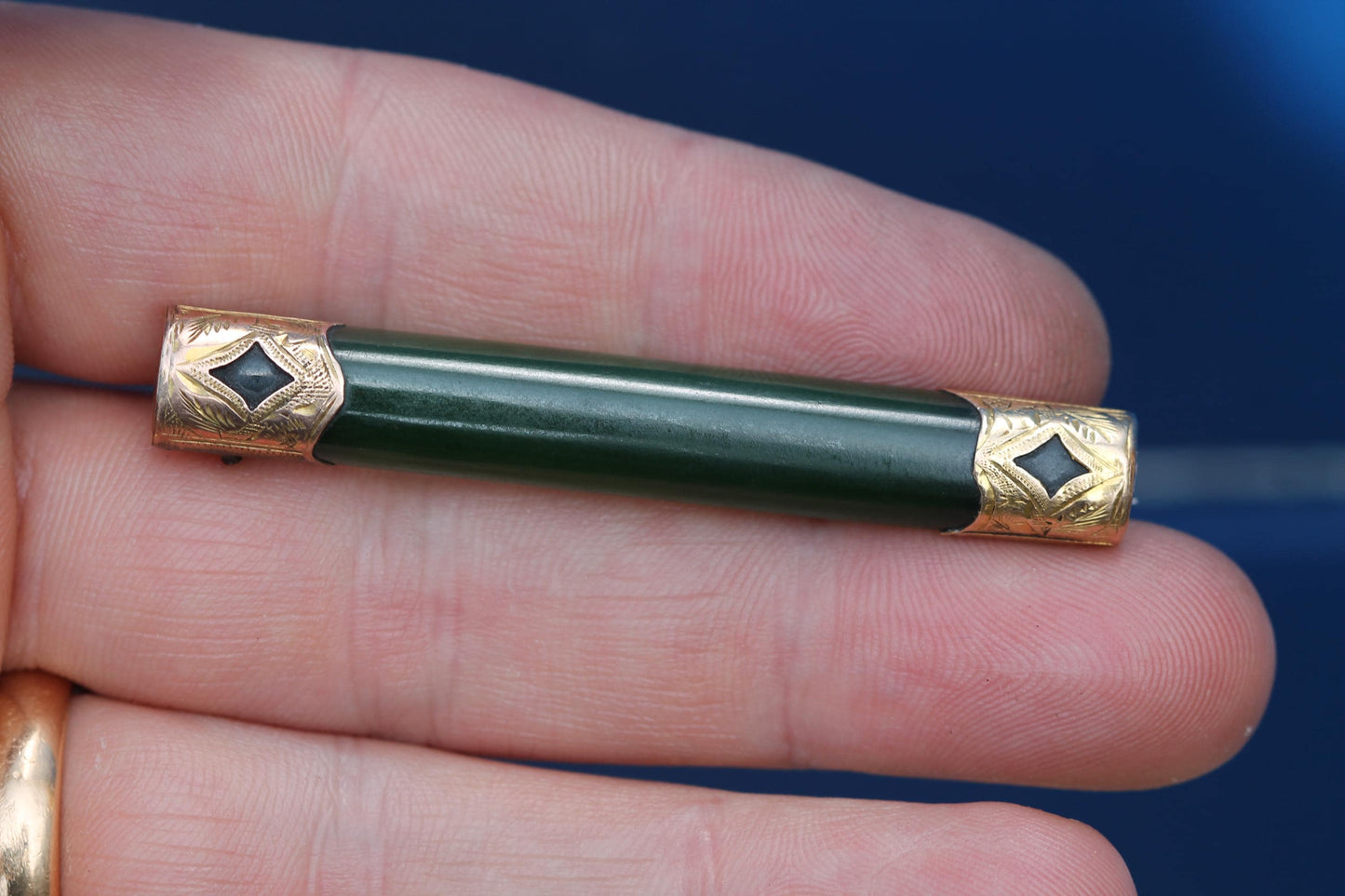 Antique 9ct Gold & New Zealand Nephrite Brooch | Bar Brooch | Edwardian