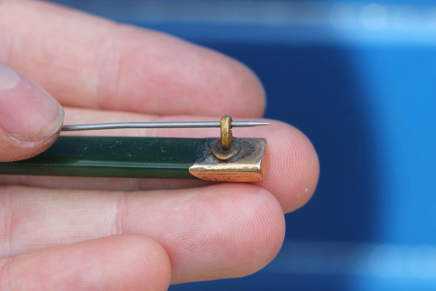 Antique 9ct Gold & New Zealand Nephrite Brooch | Bar Brooch | Edwardian