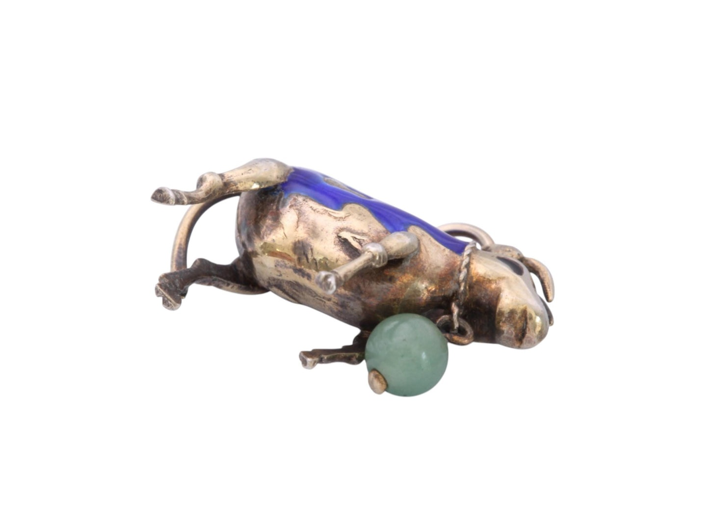 Vintage Sterling Silver Enamel Cow Charm | Mid Century Farm Animal Pendant | Blue Enamel & Jade Charm