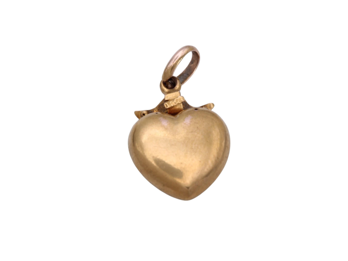 Antique 15ct Gold Heart Pendant | Seed Pearl | Bow Ribbon Motif | Edwardian