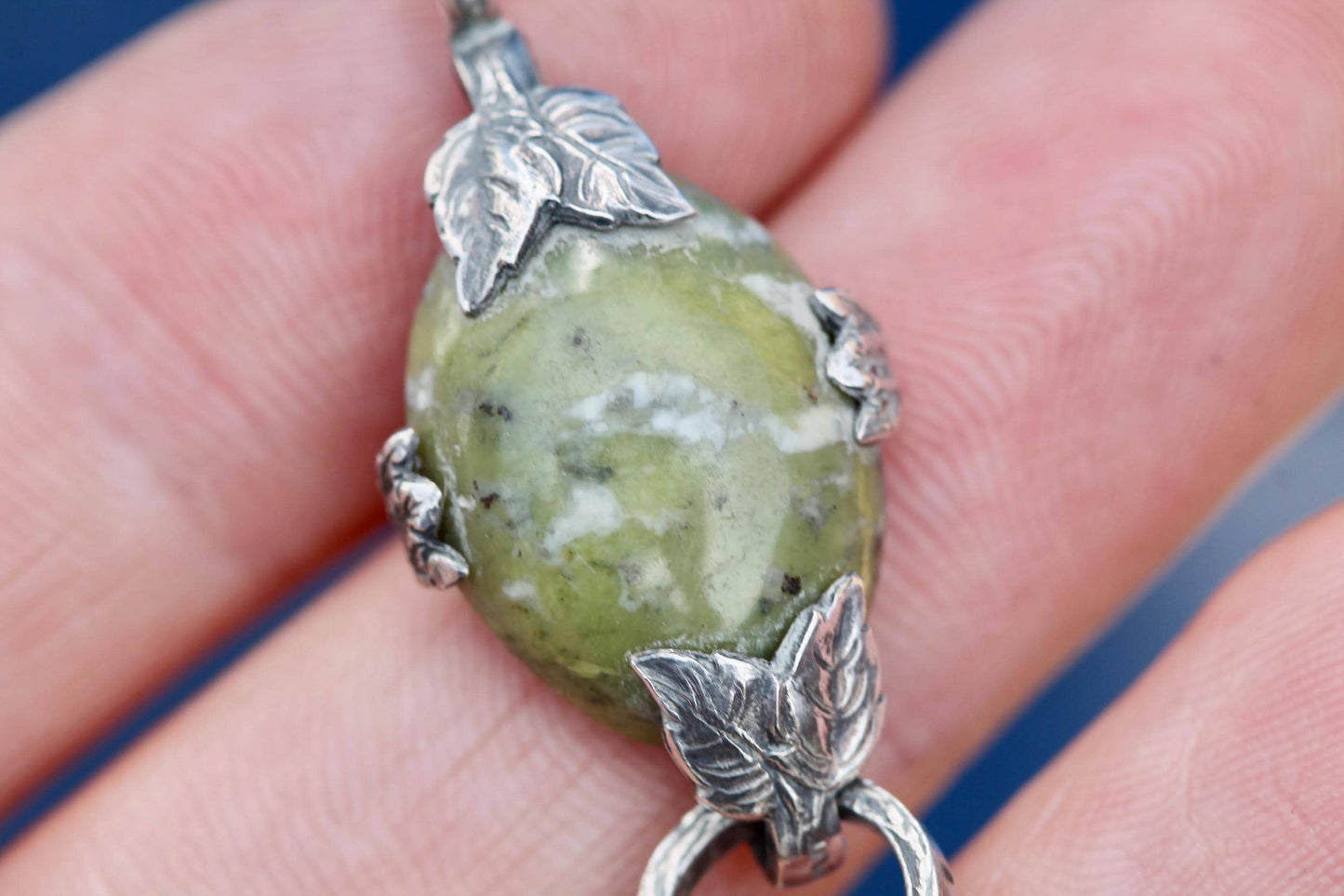 Antique Sterling Silver Connemara Marble Bracelet | Irish Leaf Link Bracelet | c.1950