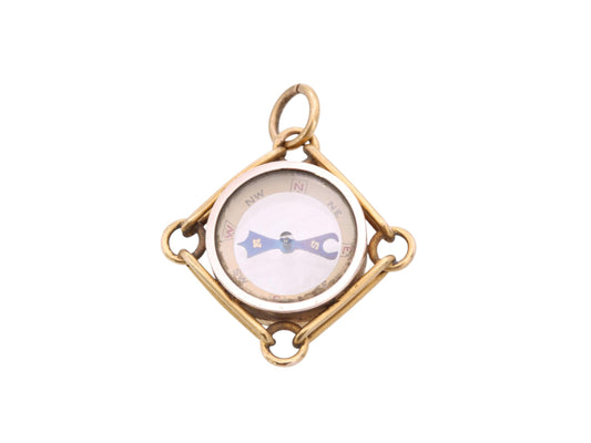 Antique 15ct Gold Compass Pendant | Trombone Link Border | Victorian c.1890