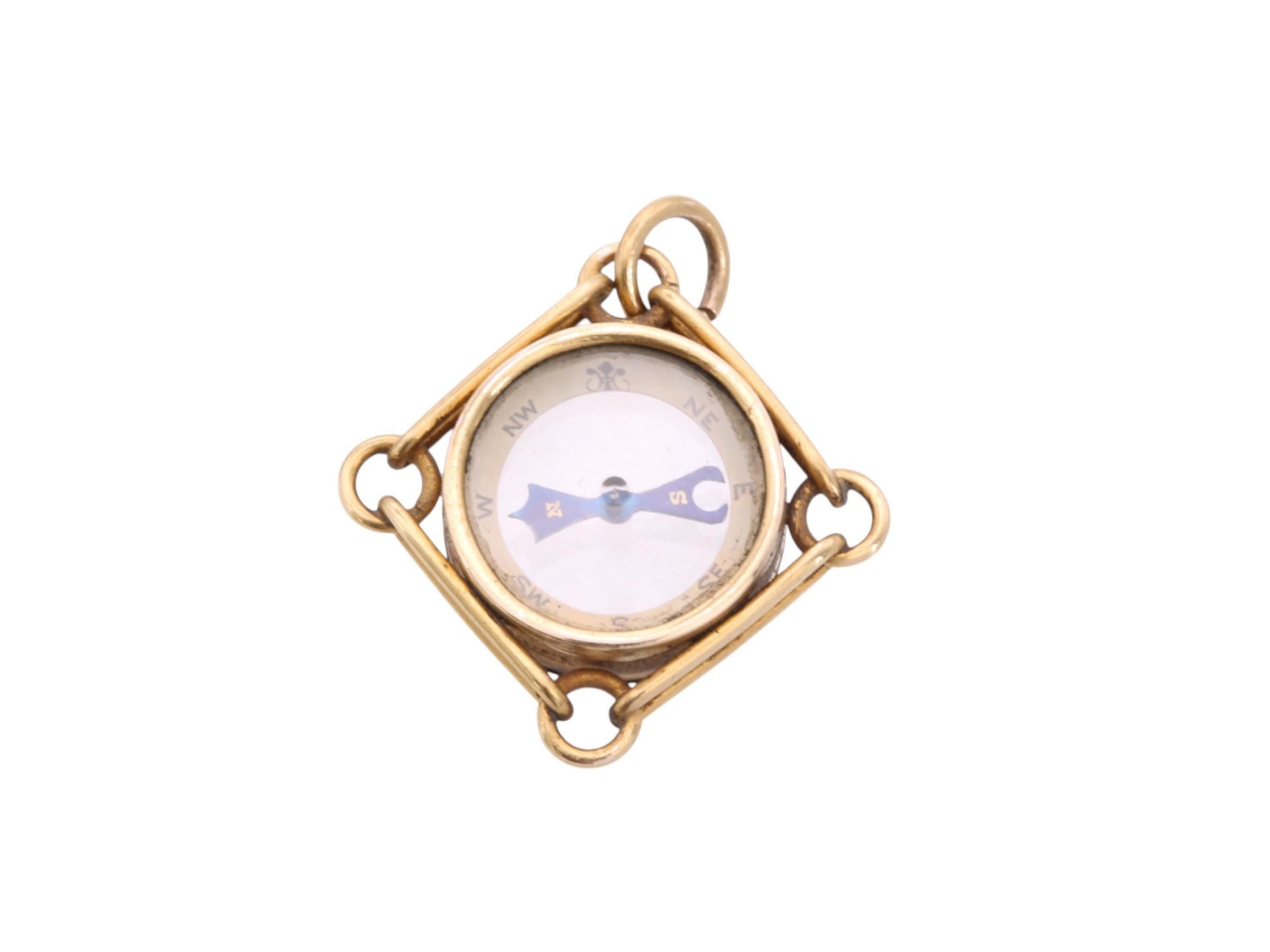 Antique-15ct-Gold-Compass-Pendant-|-Trombone-Link-Border-|-Victorian-c.1890