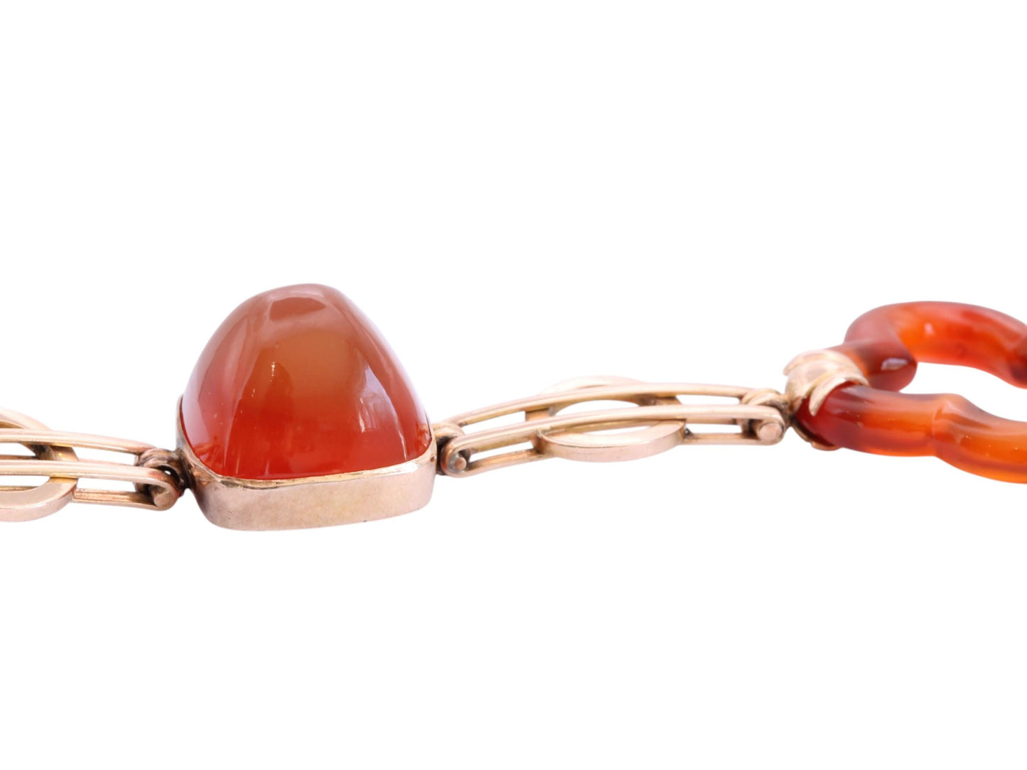 Antique 15ct Gold Bracelet | Sugarloaf Agate, Quatrefoil Links | Edwardian