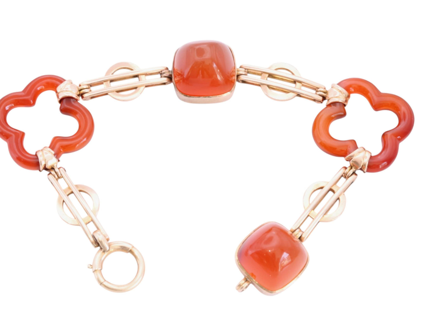 Antique 15ct Gold Bracelet | Sugarloaf Agate, Quatrefoil Links | Edwardian