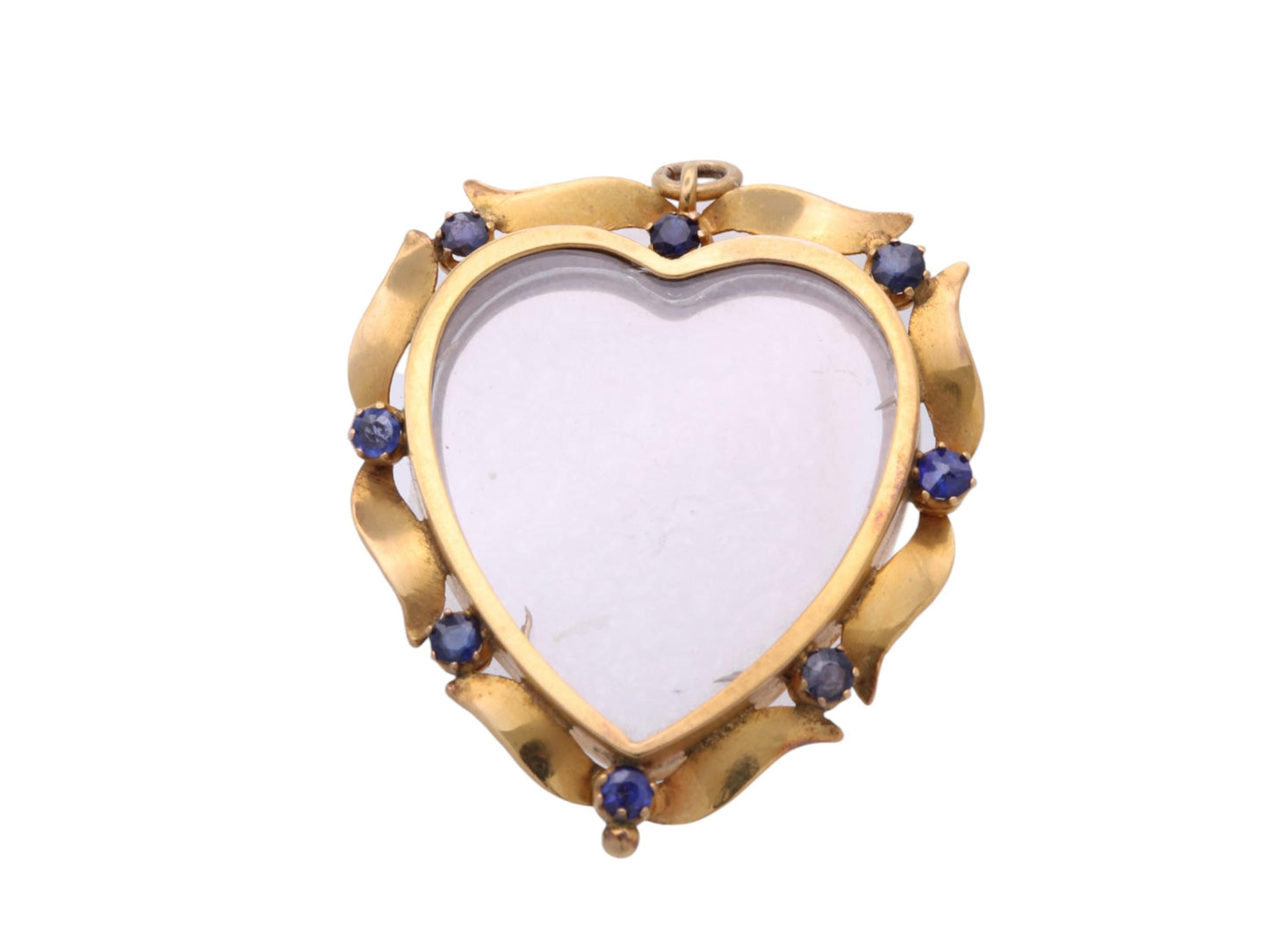 Vintage 9ct Gold Heart Pendant | Blue Paste Stones | Removable Glass Keepsake | c.1960