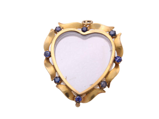 Vintage 9ct Gold Heart Pendant | Blue Paste Stones | Removable Glass Keepsake | c.1960