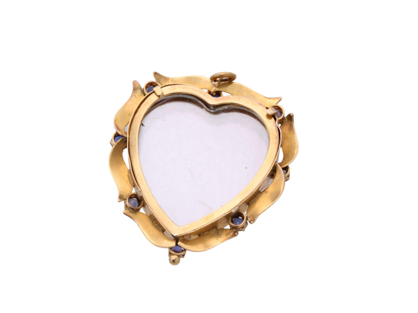 Vintage 9ct Gold Heart Pendant | Blue Paste Stones | Removable Glass Keepsake | c.1960