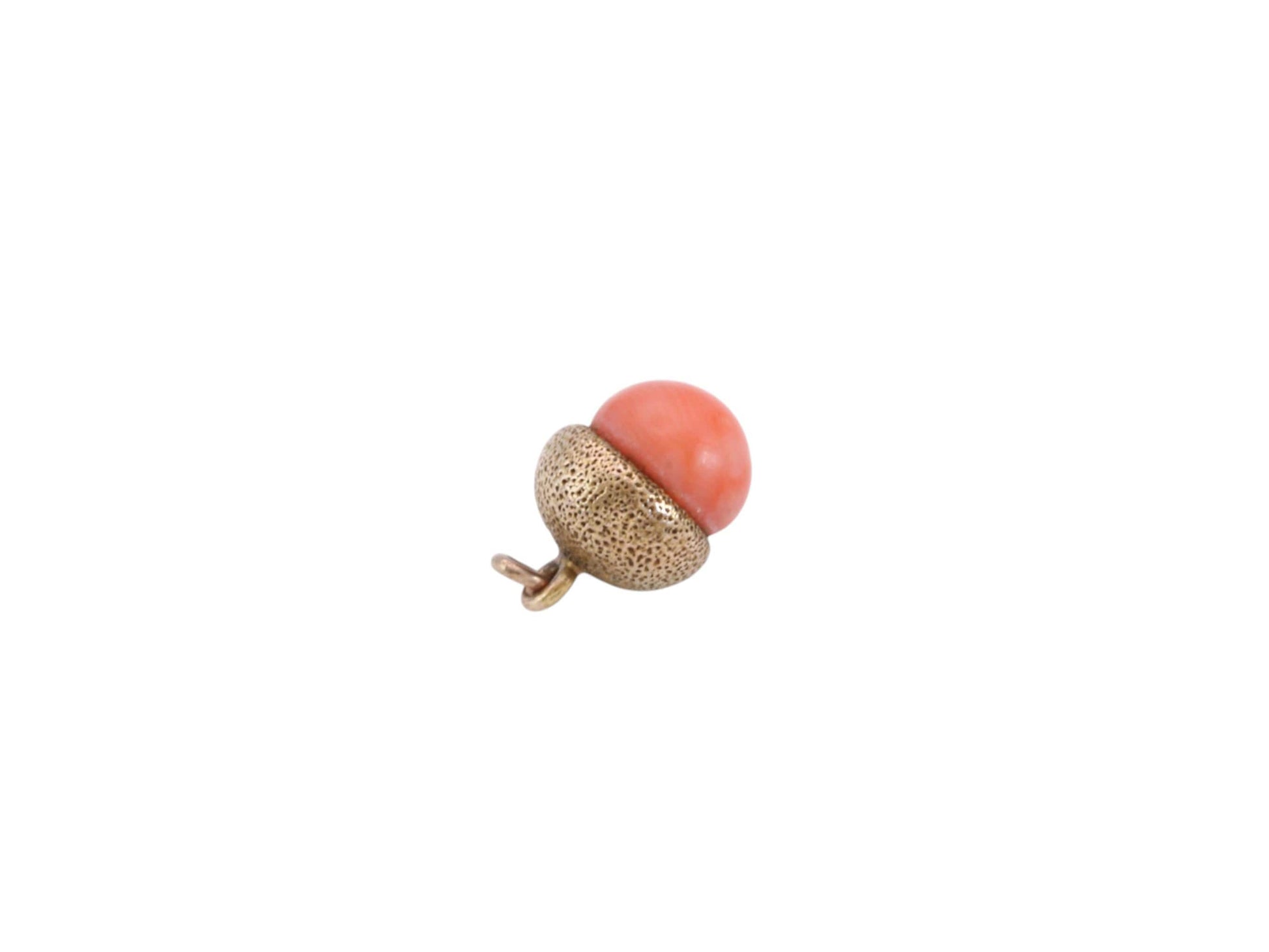 Antique-15ct-Gold-Acorn-Charm-|-Polished-Coral-|-Victorian