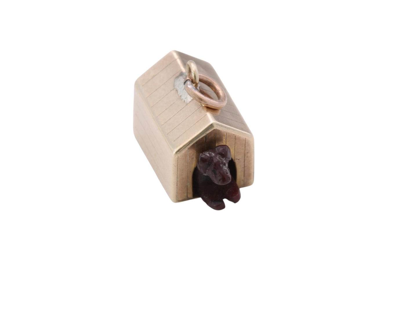 Antique 9ct Gold Dog in Kennel Charm | Movable Dog | c.1890