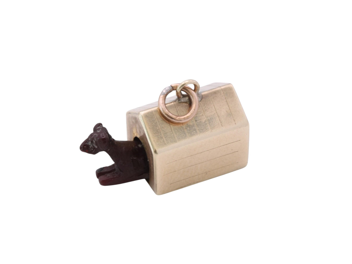 Antique 9ct Gold Dog in Kennel Charm | Movable Dog | c.1890