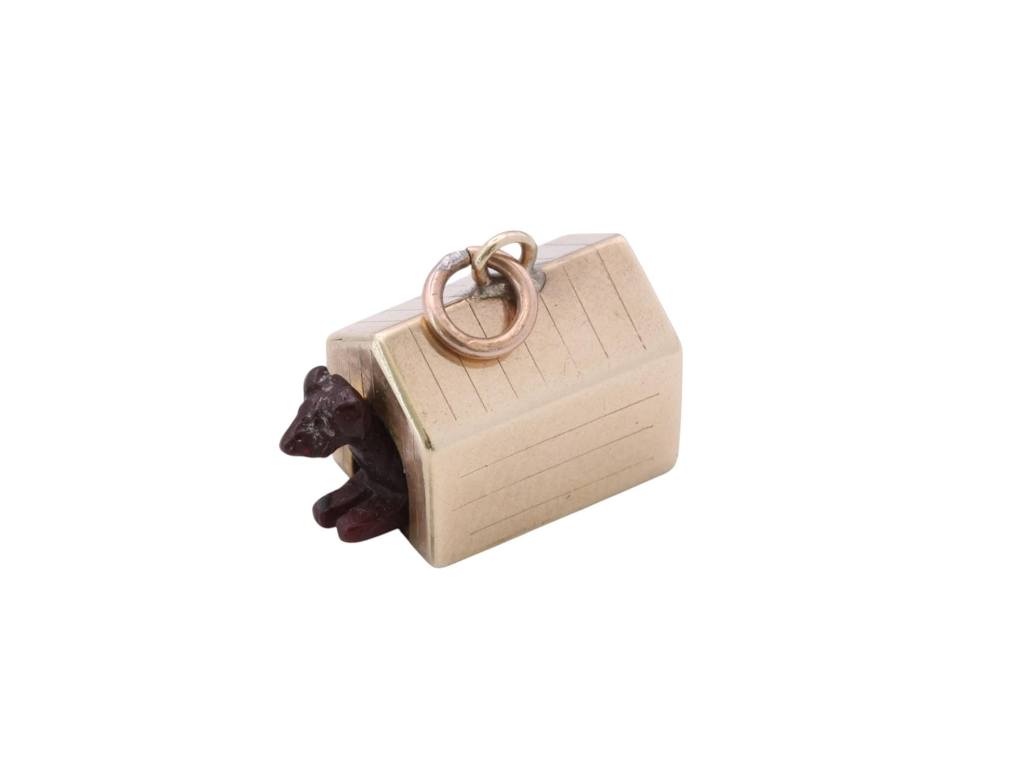 Antique 9ct Gold Dog in Kennel Charm | Movable Dog | c.1890