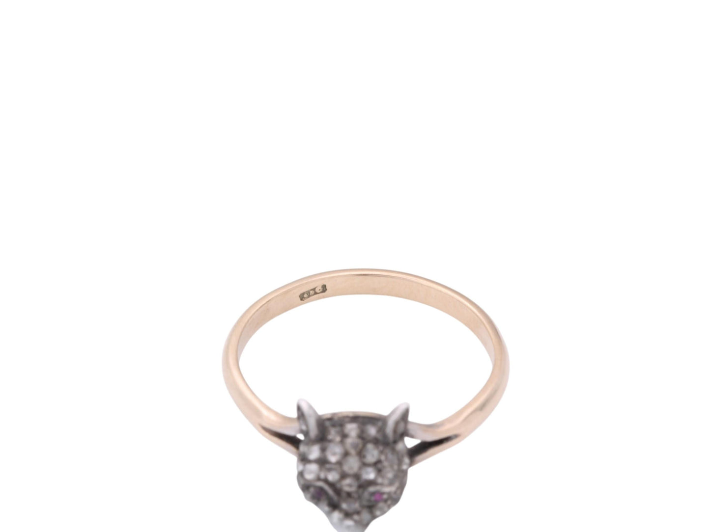Victorian 9ct Gold Fox Head Ring | Silver Fox | Rose Cut Diamonds & Ruby Eyes