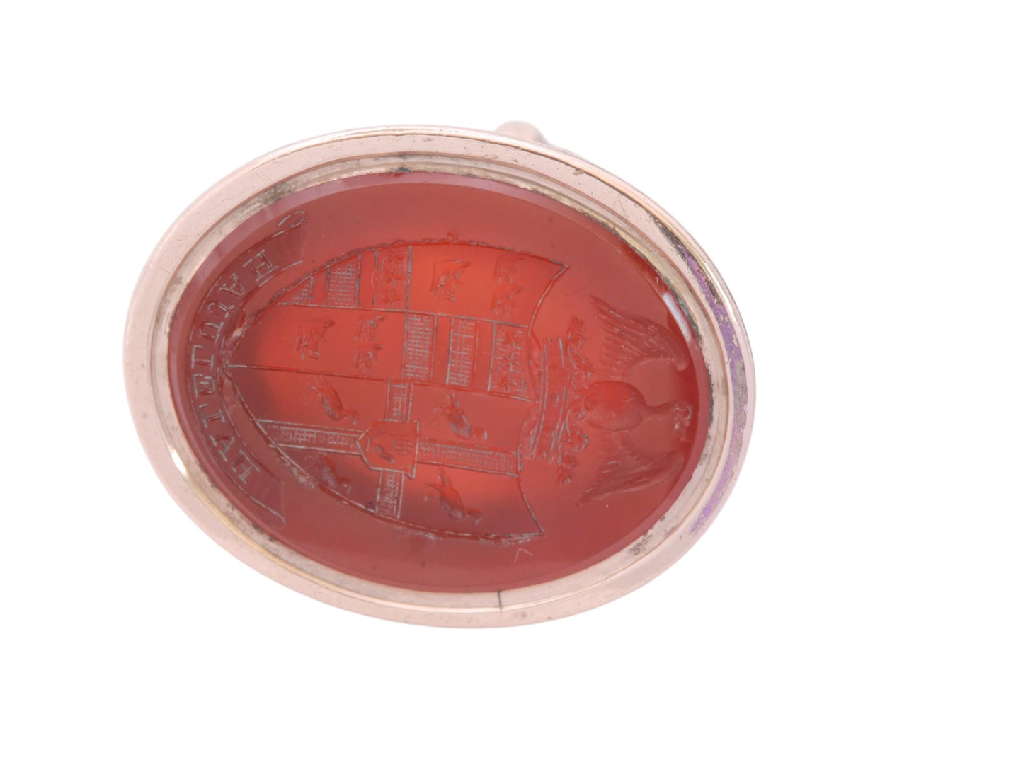 Victorian-Carnelian-Intaglio-Pendant-Seal-|-Phoenix-&-Hallelujah-|-Heraldic-Crest-|-c.1860