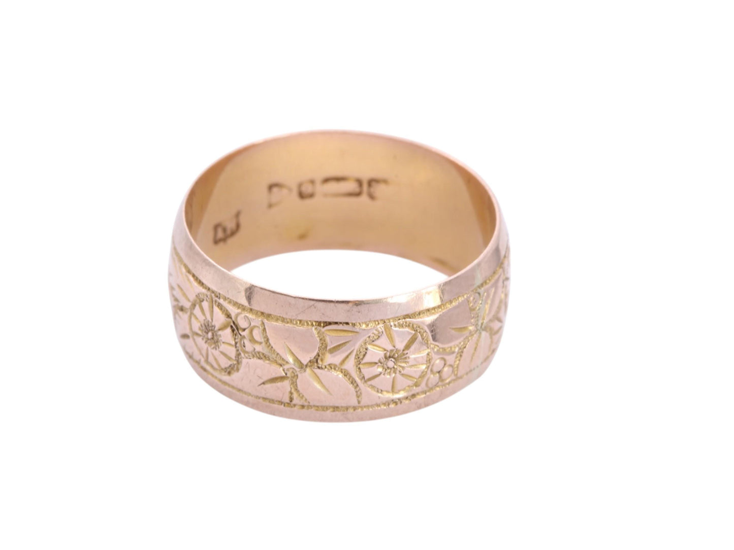 Antique 9ct Gold Chased Floral Band Ring | 1920