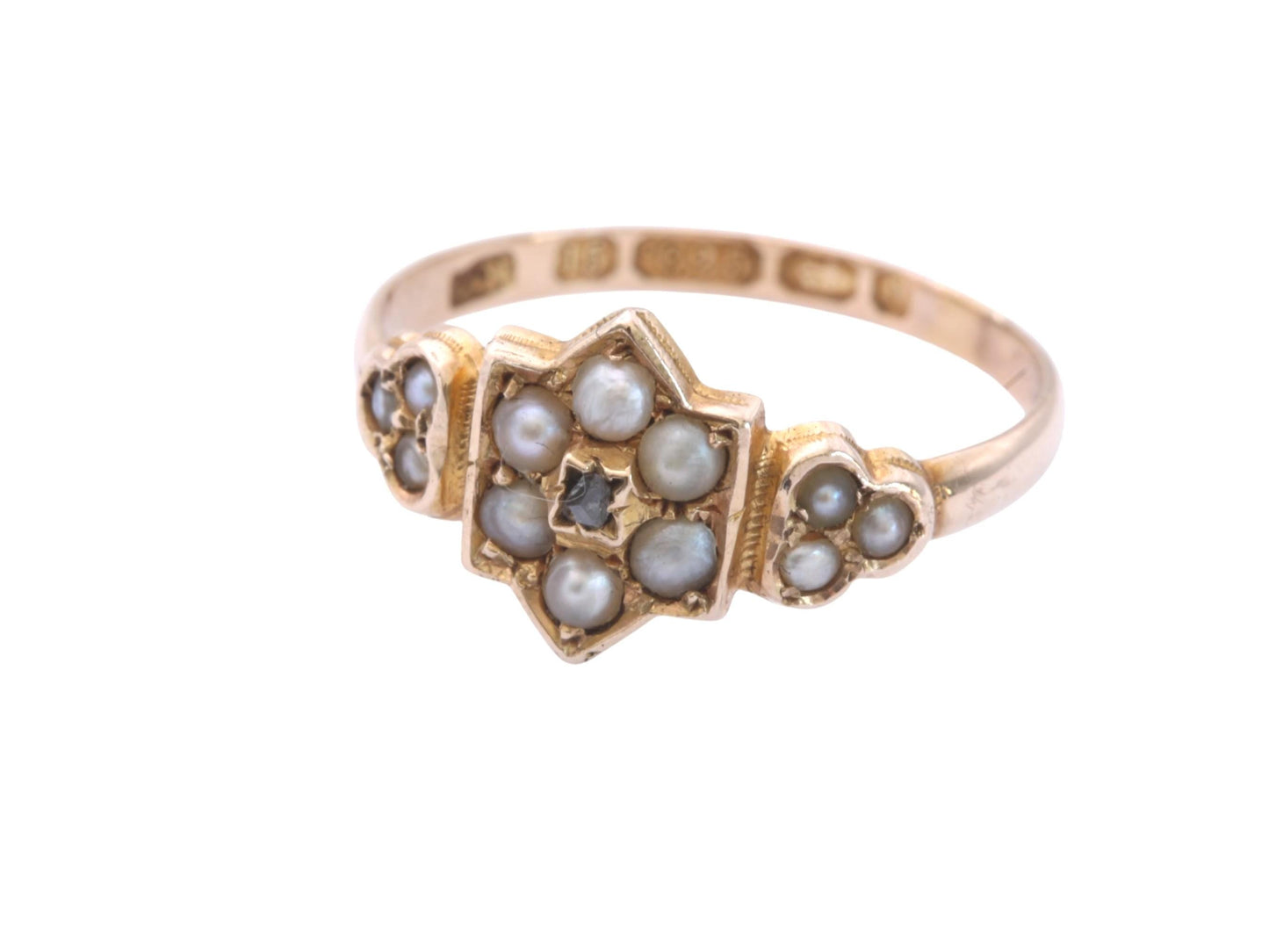 Antique 15ct Gold Pearl & Diamond Ring | Victorian Star Cluster Ring | 1876