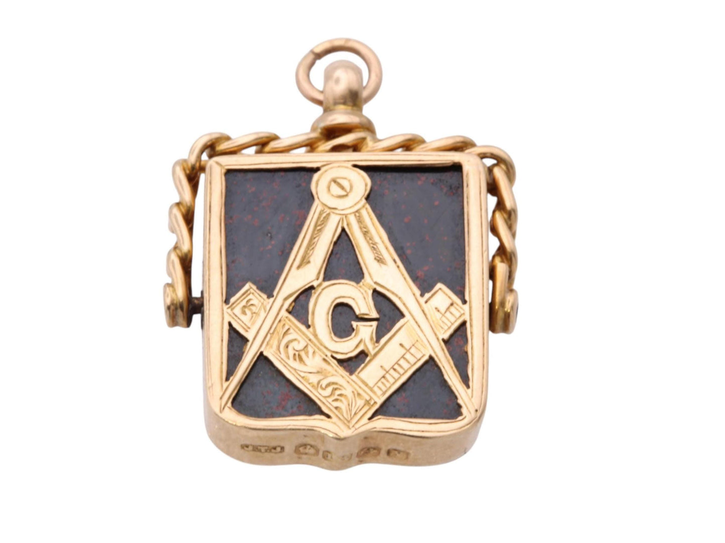 Antique 18ct Gold Masonic Bloodstone Spinner Fob | Freemason Pendant