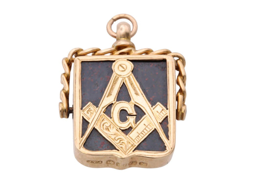 Antique 18ct Gold Masonic Bloodstone Spinner Fob | Freemason Pendant