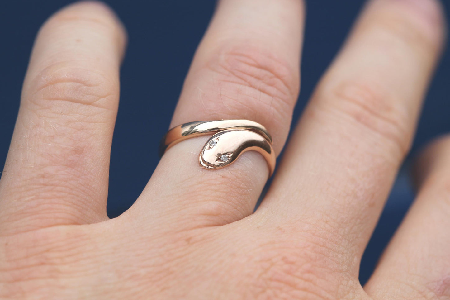 Antique 9ct Gold Snake Ring | Diamond Eyes | Coiled Serpent Ring | 1908