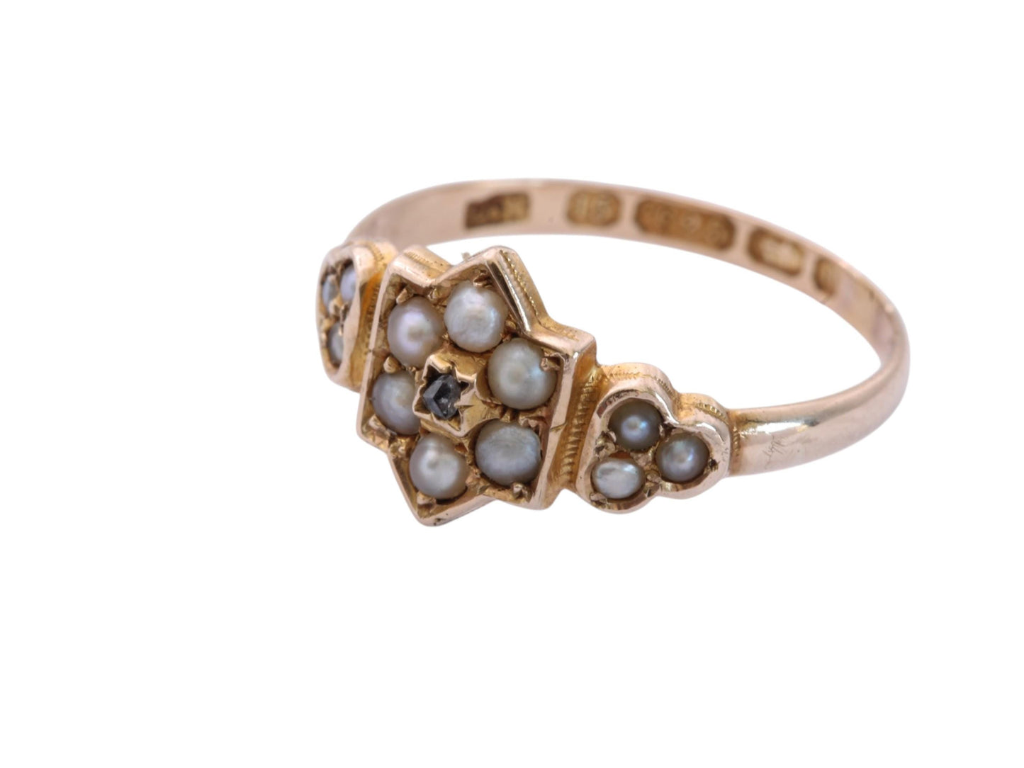 Antique 15ct Gold Pearl & Diamond Ring | Victorian Star Cluster Ring | 1876