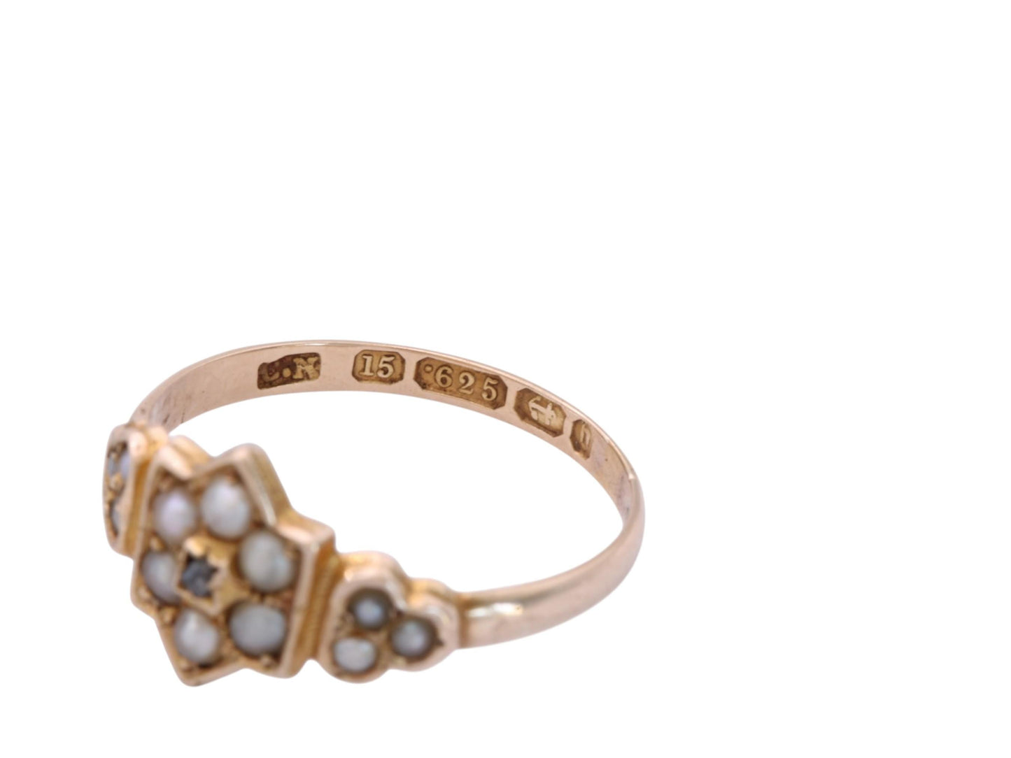 Antique 15ct Gold Pearl & Diamond Ring | Victorian Star Cluster Ring | 1876