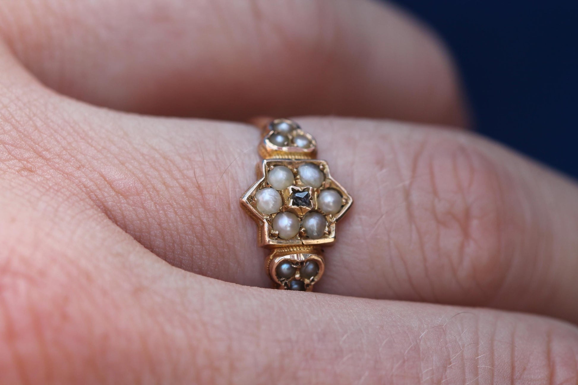 Antique-15ct-Gold-Pearl-&-Diamond-Ring-|-Victorian-Star-Cluster-Ring-|-1876