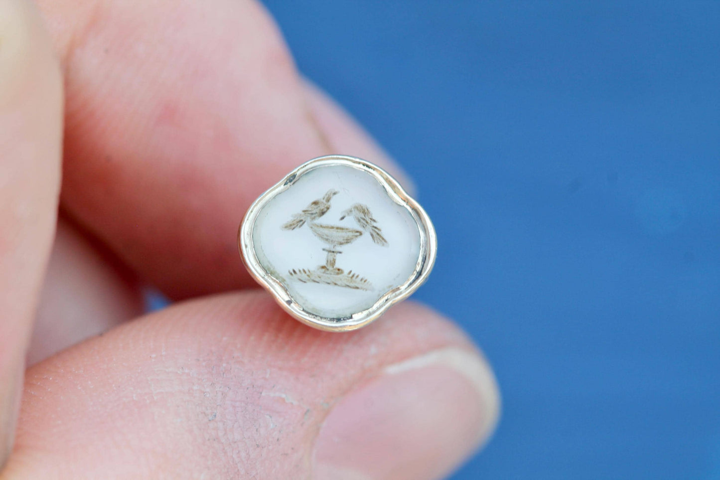 Antique 9ct Gold Cased Chalcedony Intaglio Fob Seal | Victorian Gold Watch Fob | Lovebirds Seal Pendant