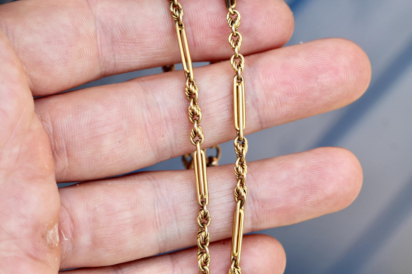 Antique 9ct Gold Albert Chain | Fetter & Lover's Knot Link Necklace | JW Benson | 14.25"