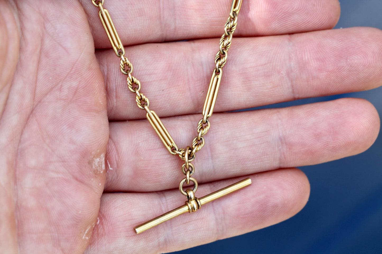 Antique 9ct Gold Albert Chain | Fetter & Lover's Knot Link Necklace | JW Benson | 14.25"