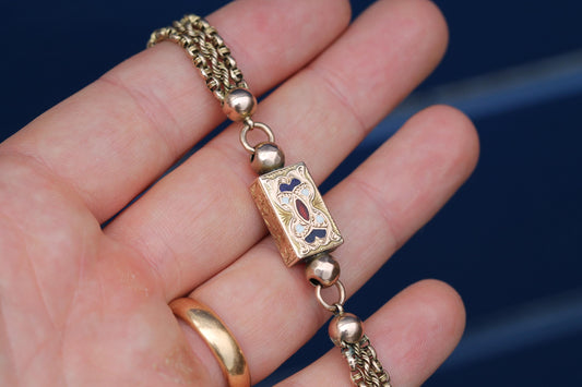 Antique 9ct Rose Gold Albertina Bracelet | Multi-Link Bracelet | Enamel Panel Albertina | 9"