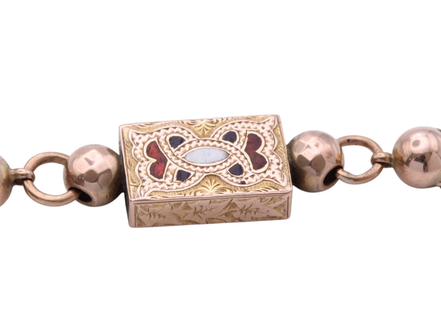Antique 9ct Rose Gold Albertina Bracelet | Multi-Link Bracelet | Enamel Panel Albertina | 9"