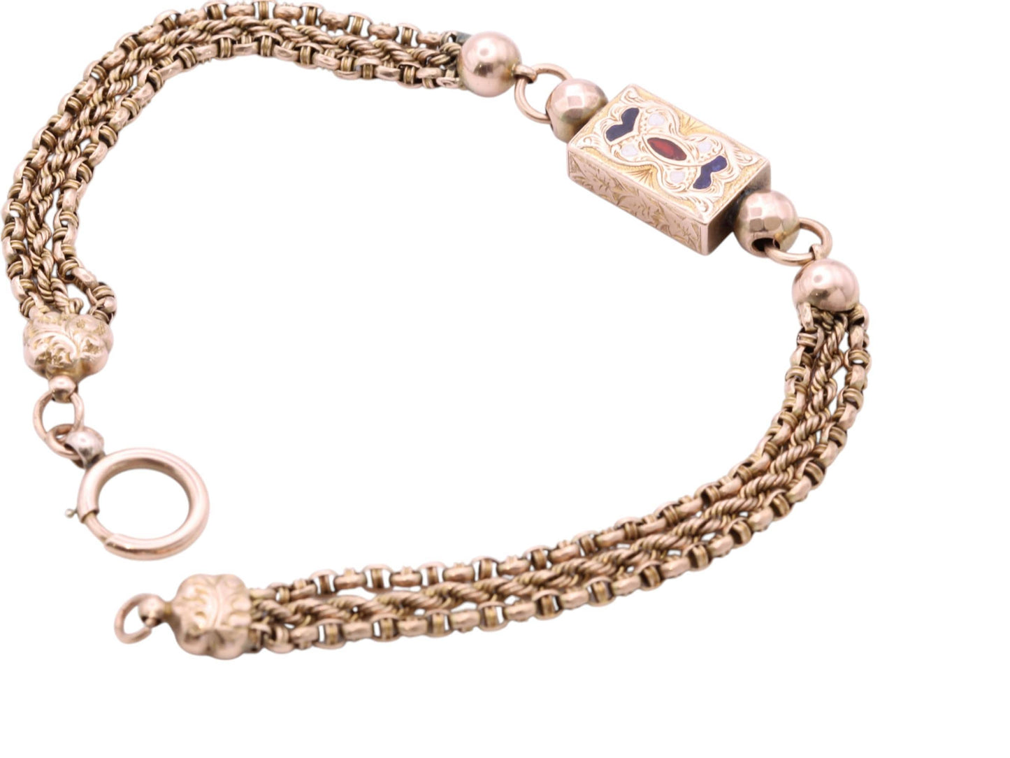 Antique 9ct Rose Gold Albertina Bracelet | Multi-Link Bracelet | Enamel Panel Albertina | 9"
