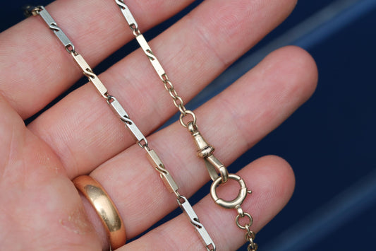 Antique 9ct Vari-Hue Gold Chain | Fancy Link Two Tone Gold Necklace | Art Deco