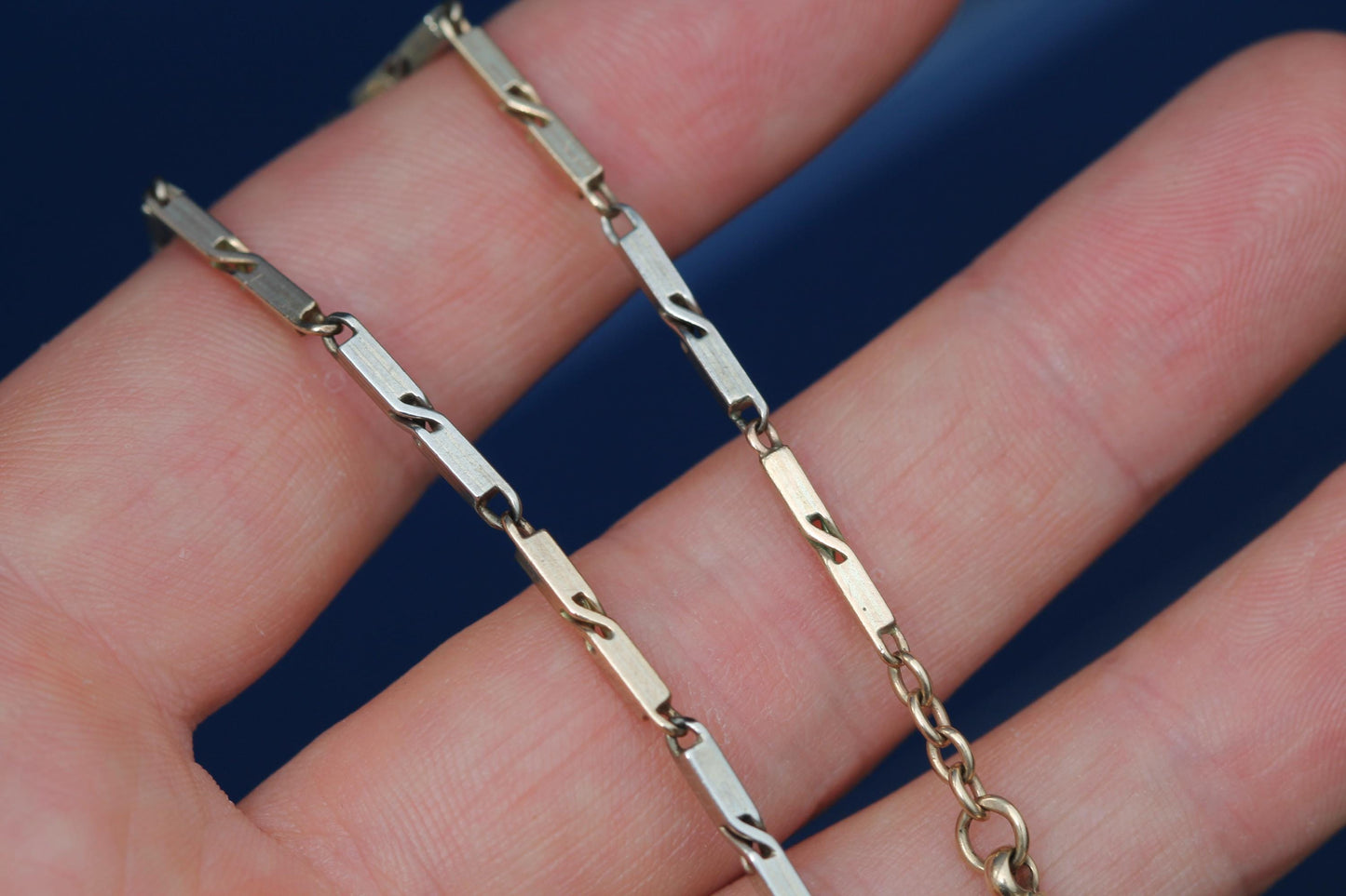 Antique 9ct Vari-Hue Gold Chain | Fancy Link Two Tone Gold Necklace | Art Deco