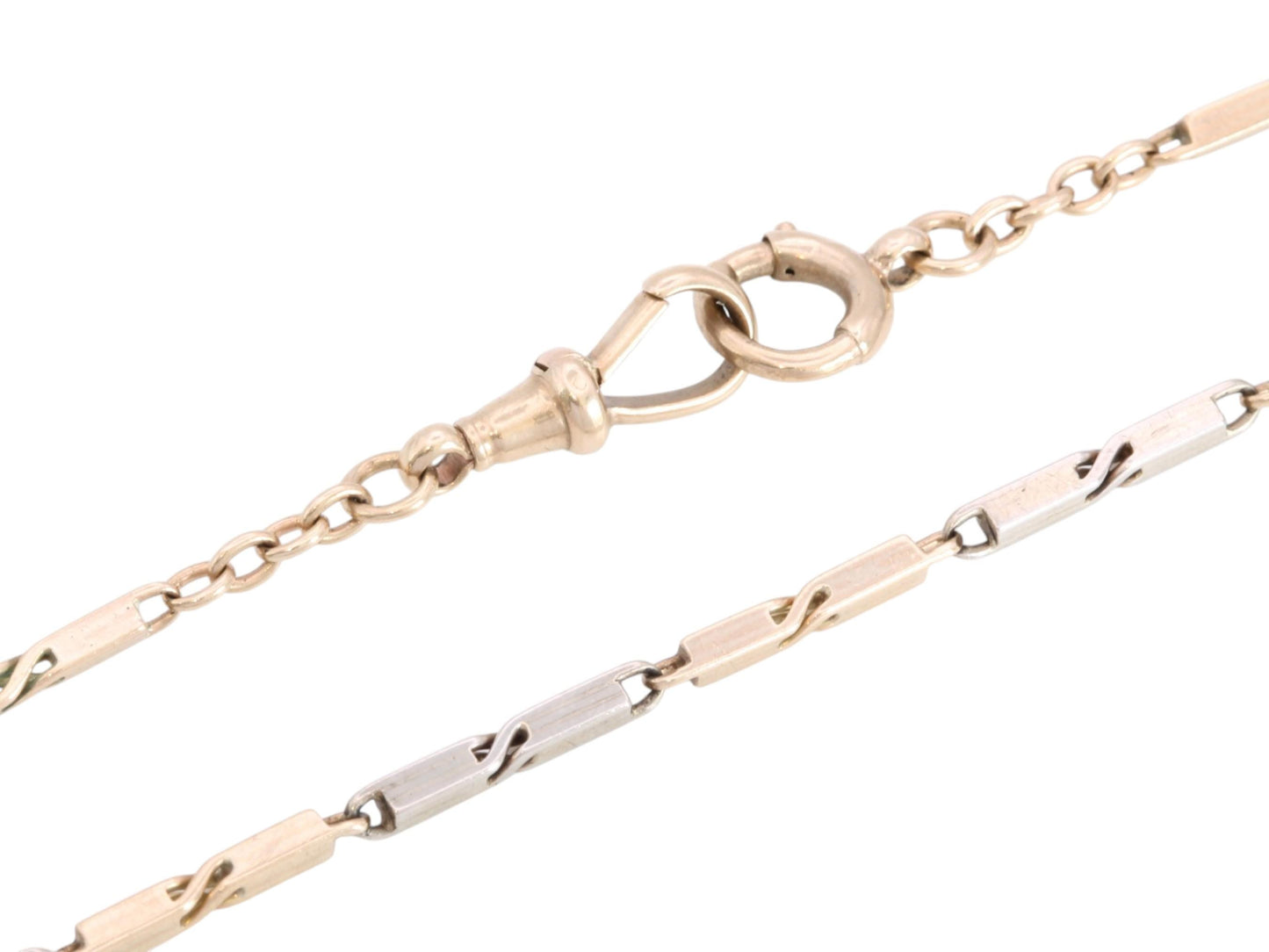 Antique 9ct Vari-Hue Gold Chain | Fancy Link Two Tone Gold Necklace | Art Deco