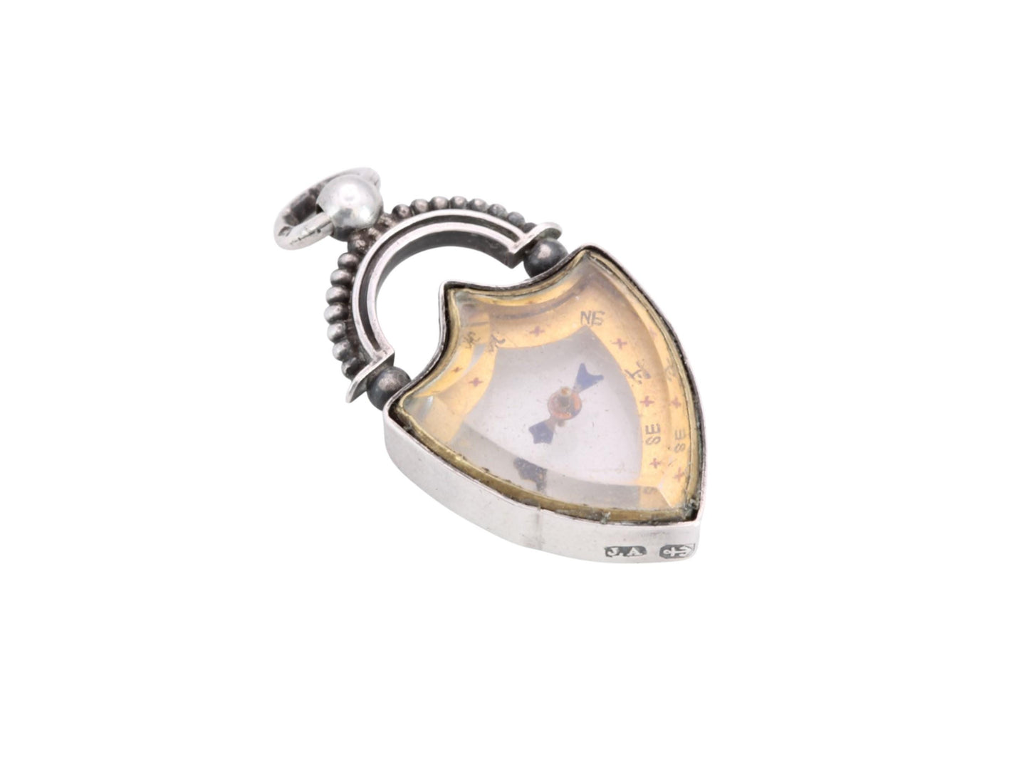Antique Sterling Silver Compass Fob | Shield Compass Pendant | 1893