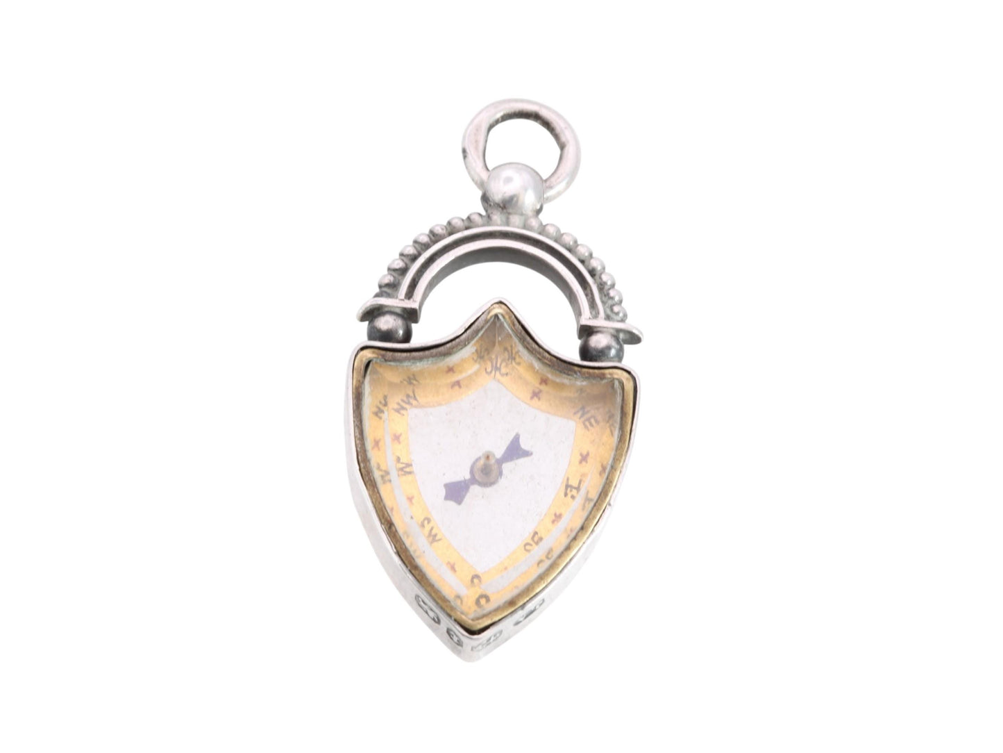 Antique Sterling Silver Compass Fob | Shield Compass Pendant | 1893