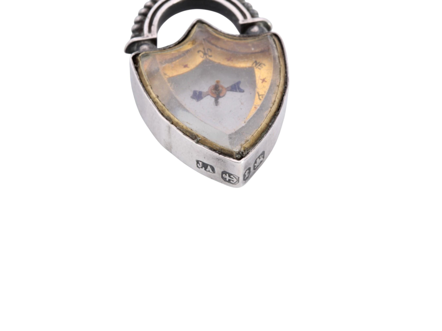 Antique Sterling Silver Compass Fob | Shield Compass Pendant | 1893