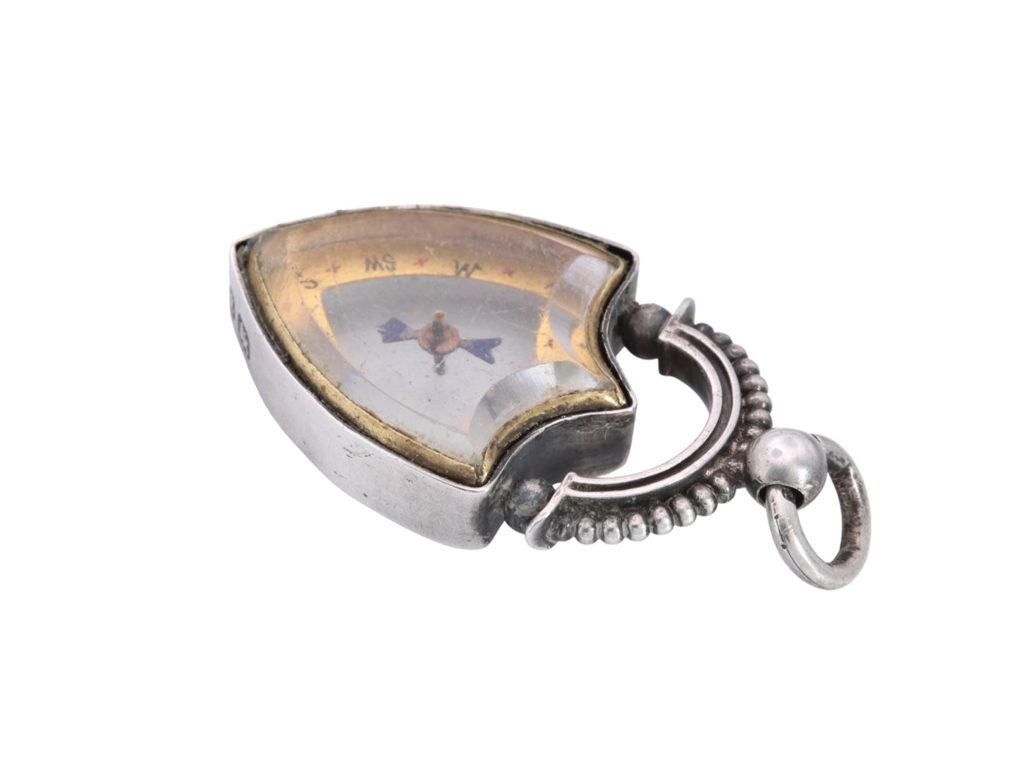 Antique Sterling Silver Compass Fob | Shield Compass Pendant | 1893