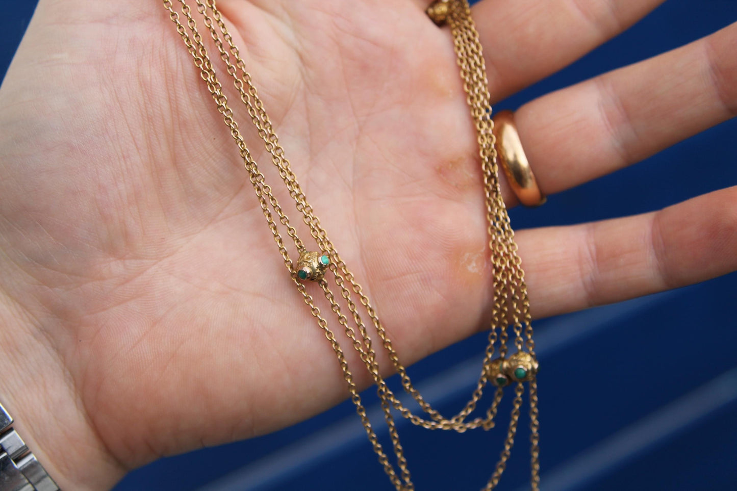 Antique 9ct Gold Turquoise Guard Chain | Edwardian Long Necklace | 54.5"